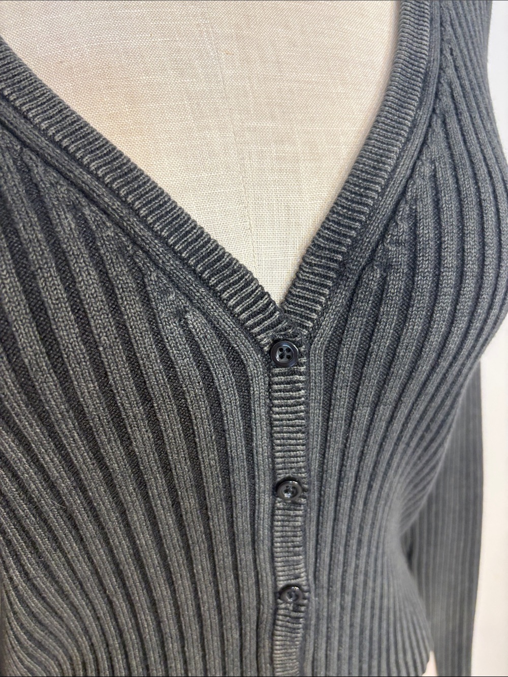 GAP Ribbed V-Neck Button-Front Cardigan - Black - Picture 3 of 8